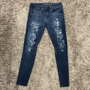 American Eagle Outfitters Women's Ripped Dark Blue Skinny Jeans